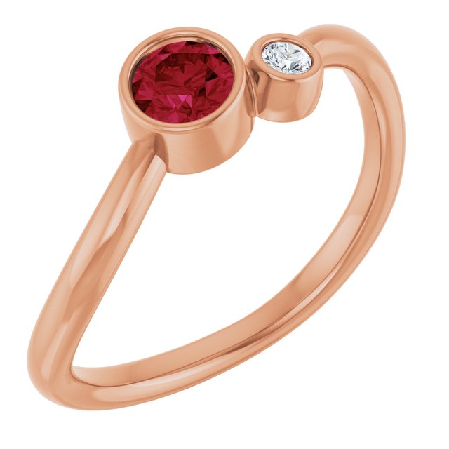 14K Rose 4 mm Lab-Grown Ruby & .03 CT Natural Diamond Ring